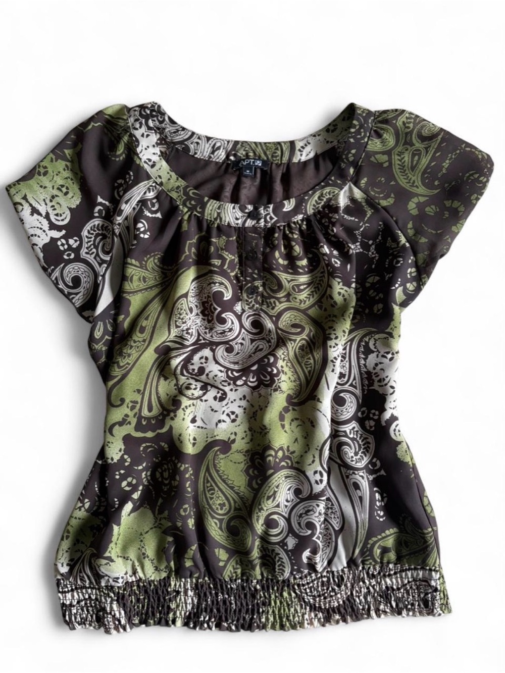 Apt. 9 Green Paisley Scoop Neck Short Sleeve Blouse